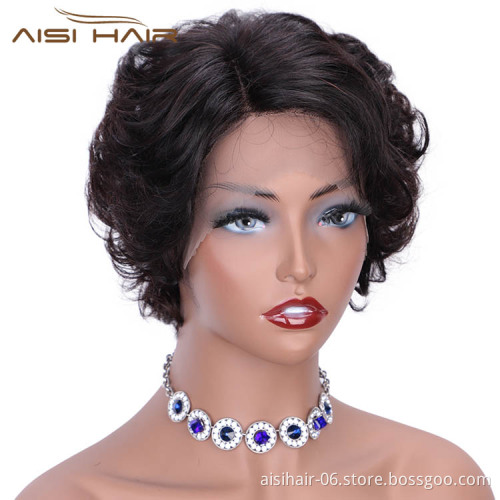 Aisi Hair Brazilian Human Hair Short Pixie Cut Wig Natural Black Lace Front Wig Afro Curly Lace Front Hair Wigs For Black Women